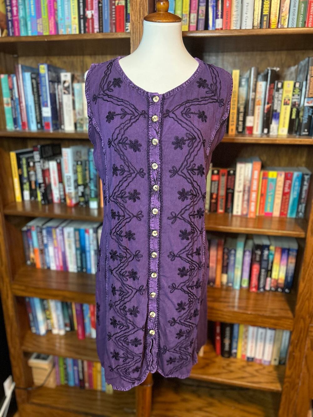 Boho purple embroidered tank dress free size